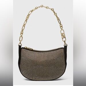 Michael Kors Leather Kendall Small Bracelet Chain Pouchette rhinestone